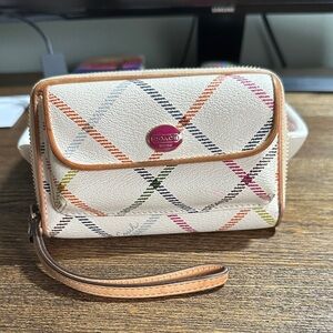 Coach Cream Plaid Wristlet